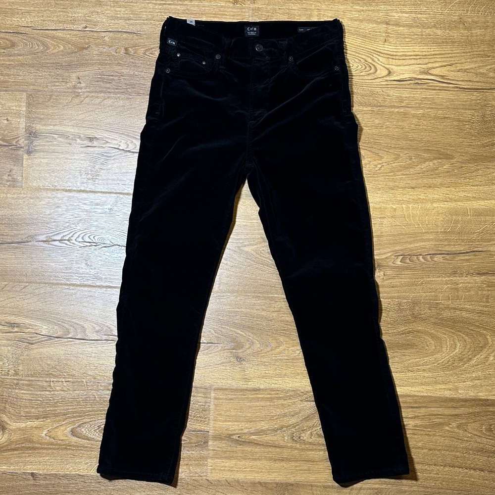 Citizens Of Humanity Black Velvet Pants Cara High Rise Cigarette Ankle Size 26
